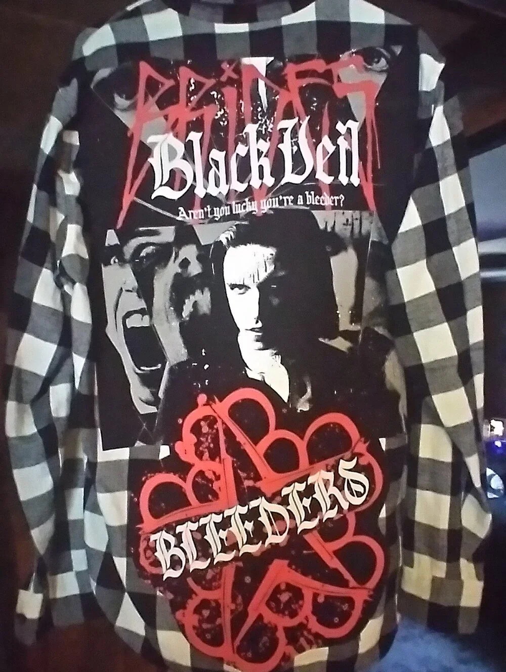 Upcycled Flannel Shirt W/ Custom BLACK VEIL BRIDES back Patch